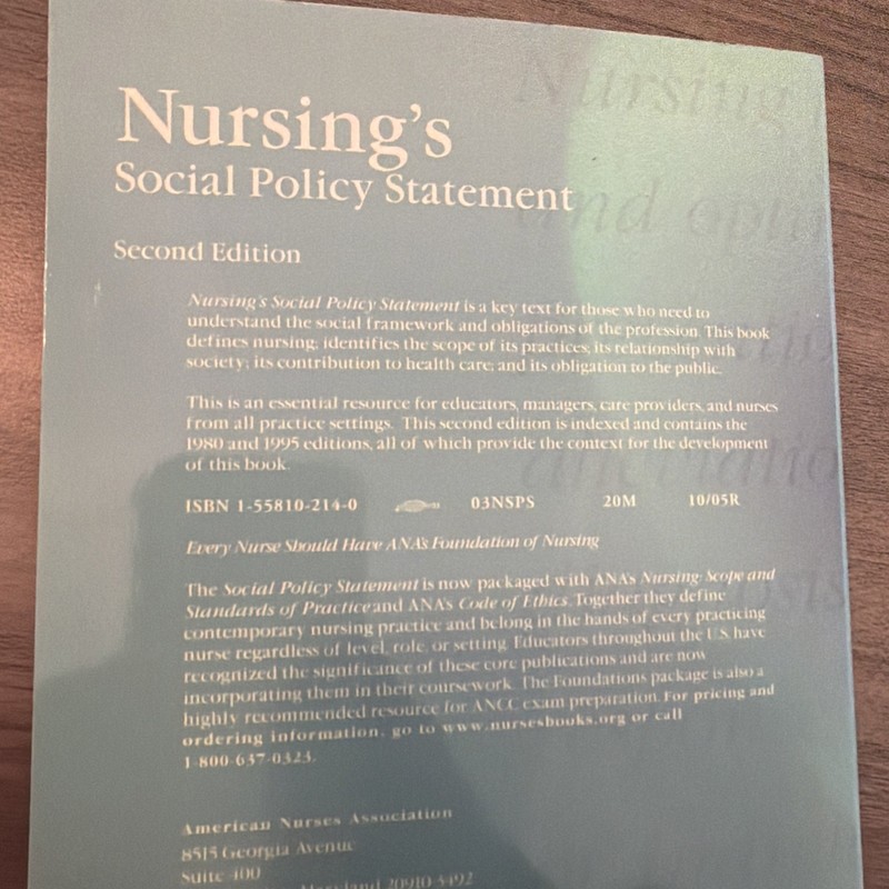 Nursing's Social Policy Statement (2003, Paperback) American Nurses Assoc (202) gallery