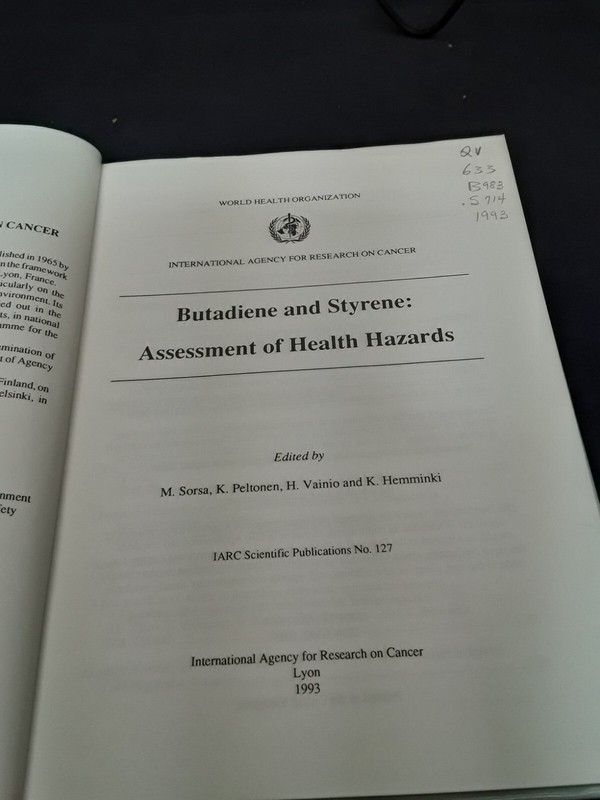 Butadiene and Styrene Assessment of Health Hazards, No. 27, 1993, GC, 240503 gallery