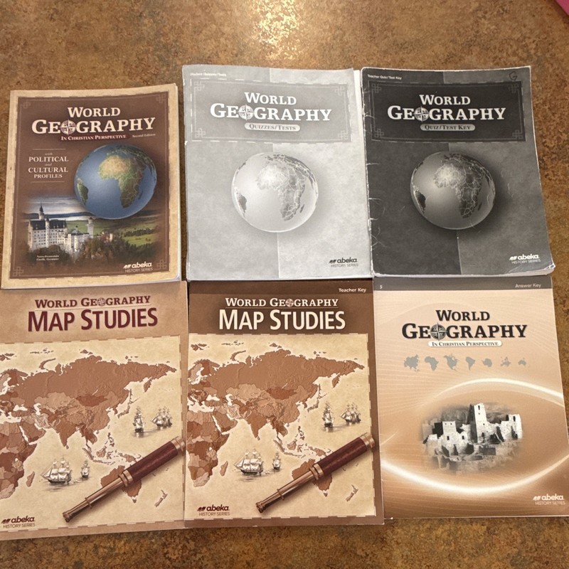 A Beka World Geography Text, Keys, Quizzes, Map Study Workbook