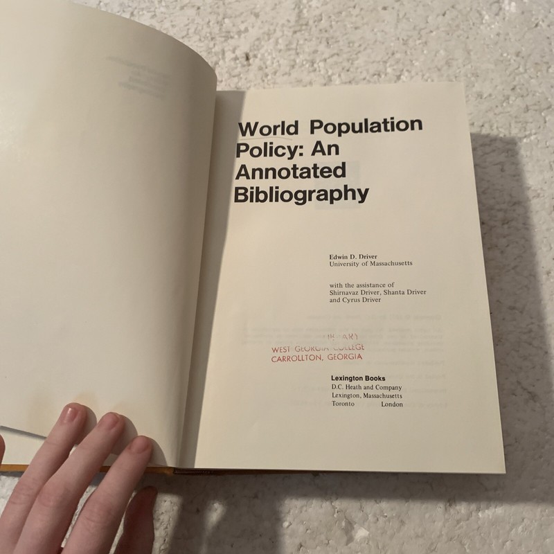 World Population Policy: An Annotated Bibliography Edwin D. Driver gallery