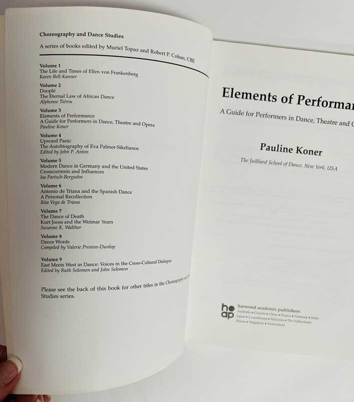 ELEMENTS OF PERFORMANCE: A GUIDE FOR PERFORMERS IN DANCE, By Pauline Koner gallery