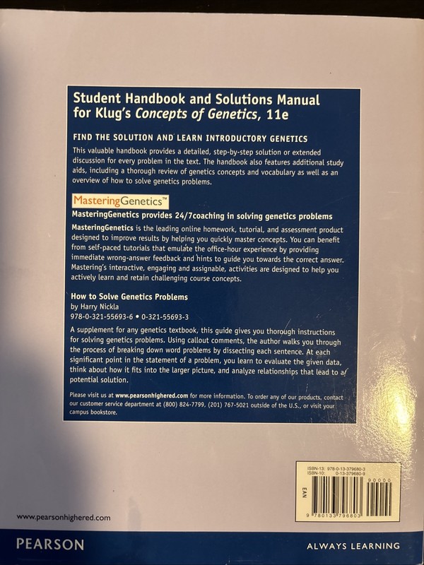 Concepts Of Genetics Hardcover Book Plus Student Handbook, Used gallery