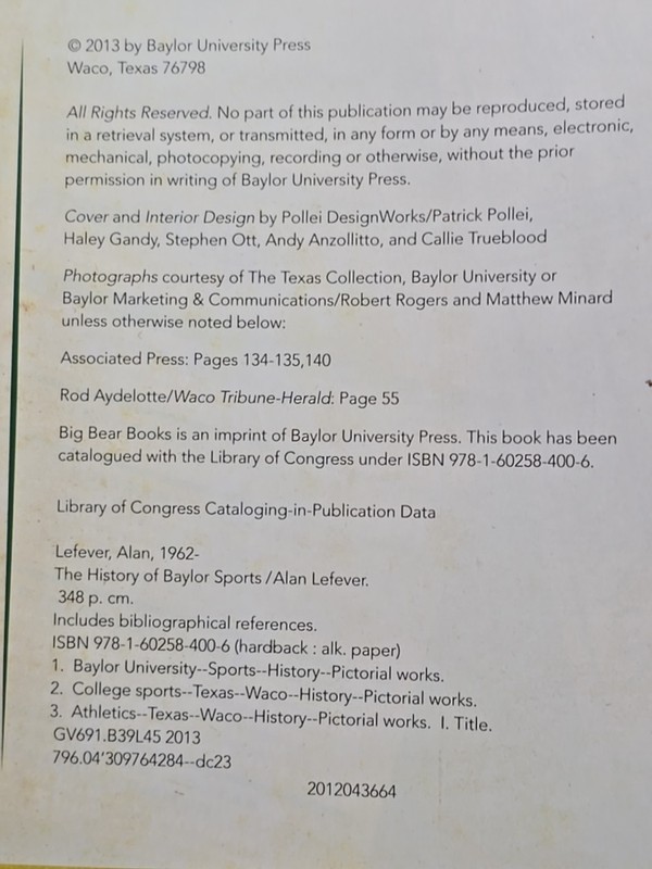 THE HISTORY OF BAYLOR SPORTS BY Alan J. Lefever HARDCOVER 2013 Waco, Tx gallery