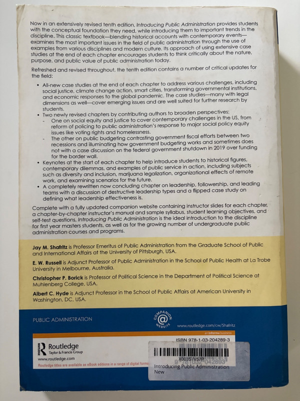 Introducing Public Administration 10th Tenth Ed. by Shafritz, Jay M. ~ VERY GOOD gallery