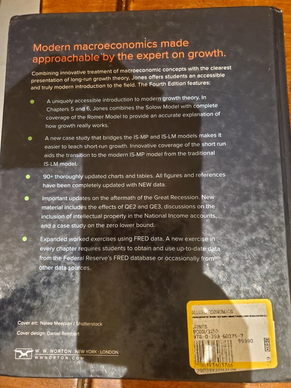 Macroeconomics by Charles I. Jones (2017, Hardcover) gallery