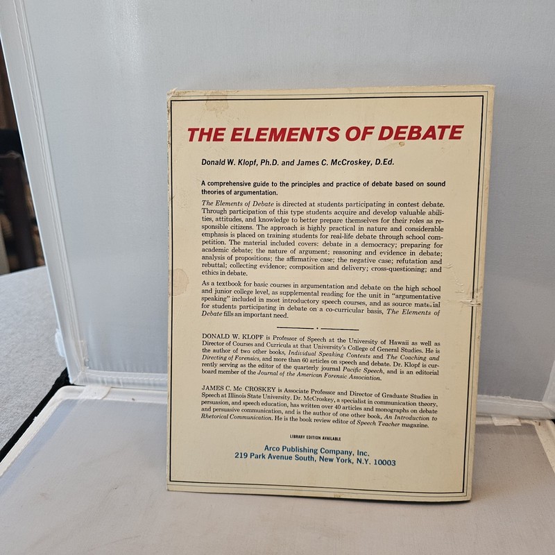 The Elements Of Debate, Arco, Klopf & McCroskey, 1969, Paperback gallery