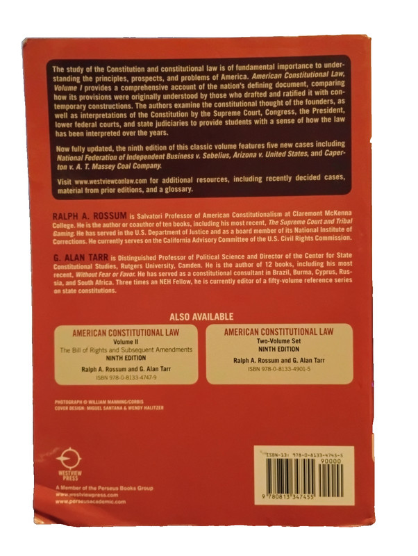 American Constitutional Law Book Volume I: The Structure of Government 9th Edit. gallery