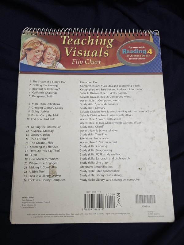 BJU Teaching Visuals Flip Chart Reading 4 2nd Edition Bob Jones