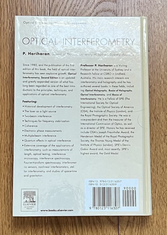 Optical Interferometry by P. Hariharan (2nd Ed, Hardcover, Excellent) gallery