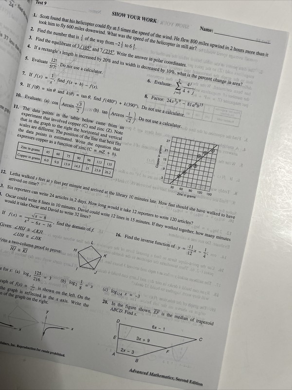Saxon advanced mathematics (2nd edition) answer key AND test forms (NO TEXTBOOK) gallery