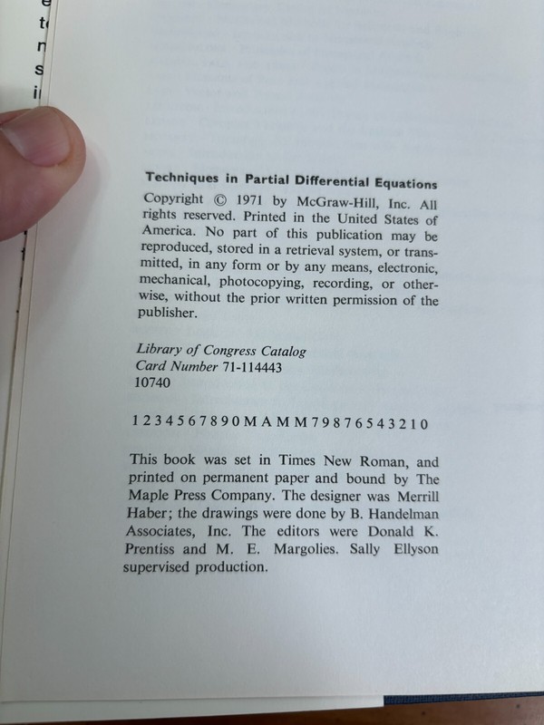 1971 Techniques in Partial Differential Equations by Chester - Hardcover 1st Ed gallery