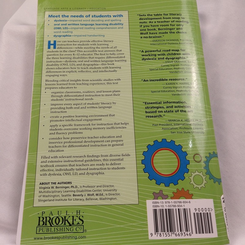 Teaching Students with Dyslexia and Dysgraphia Berninger Wolf Paperback Textbook gallery