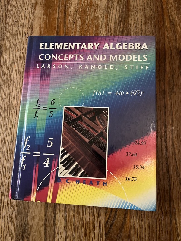 Elementary Algebra Concepts and Models, 1993 hardcover, by Larson, Kanold, Stiff