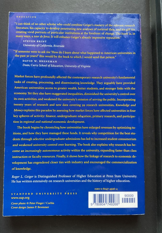 Knowledge and Money: Research Universities and the Paradox of the Marketplace gallery