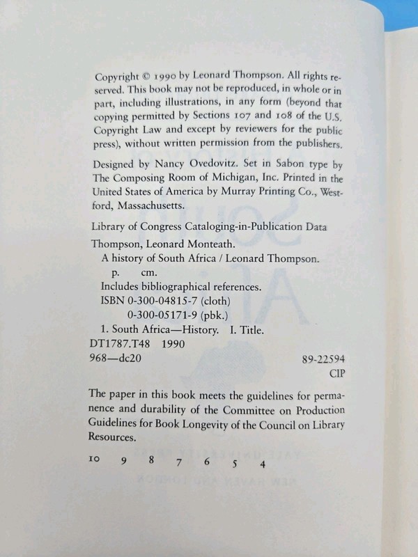 A History of South Africa 1990 Leonard Thompson HBDJ Ex-Lib gallery