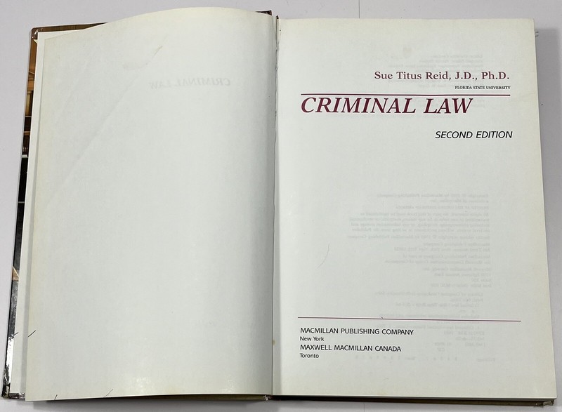 Criminal Law 2nd Edition by Sue Titus Reid 1991, Hardcover MacMillian Publishing gallery