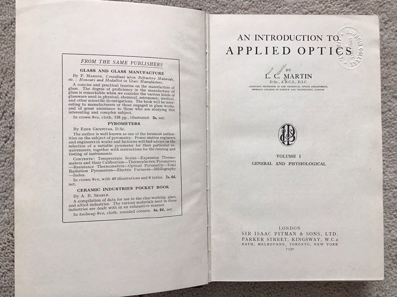 AN INTRODUCTION TO APPLIED OPTICS Volumes I & II The Specialists' Series 1930/32 gallery