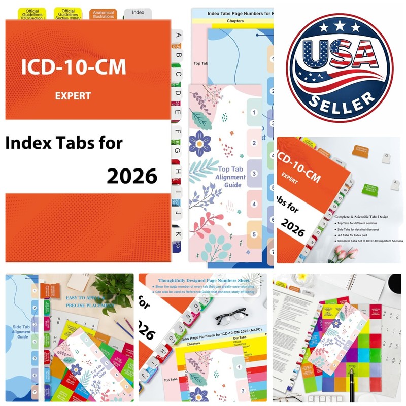 2026 ICD-10-CM Book Index Tabs – Laminated Color-Coded Set with Alignment Guide