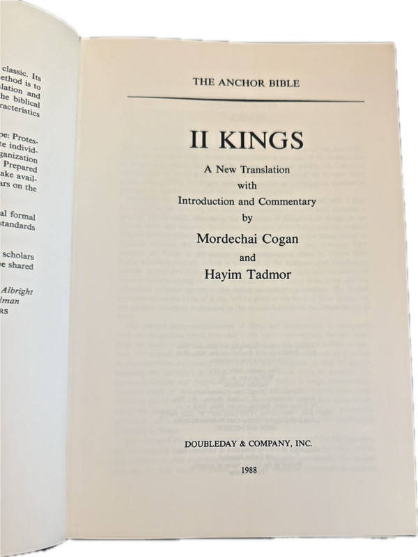 II Kings: A New Translation by Mordechai Cogan and Hayim Tadmor First Edition HC gallery