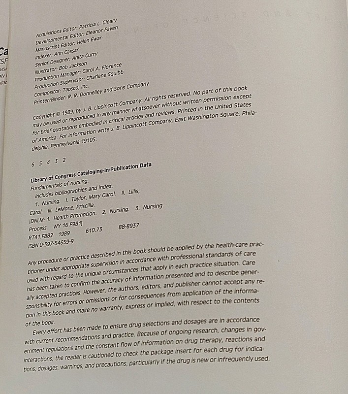 Fundamentals of Nursing: The Art and Science of Nursing Care Textbook 1989 gallery