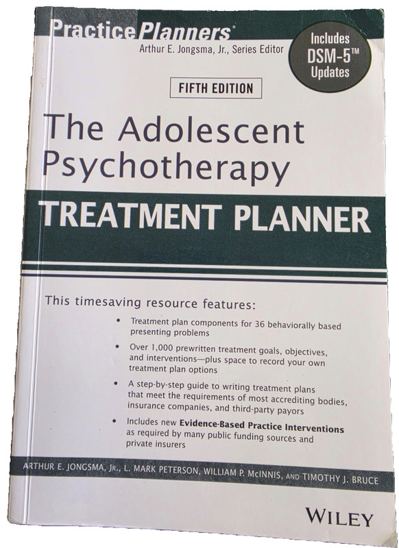 The Adolescent Psychotherapy – Treatment Planner, by Jongsma Arthur E. VG Cond.