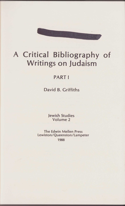 A Critical Bibliography of Writings on Judaism, Vol. 2, Parts 1 and 2