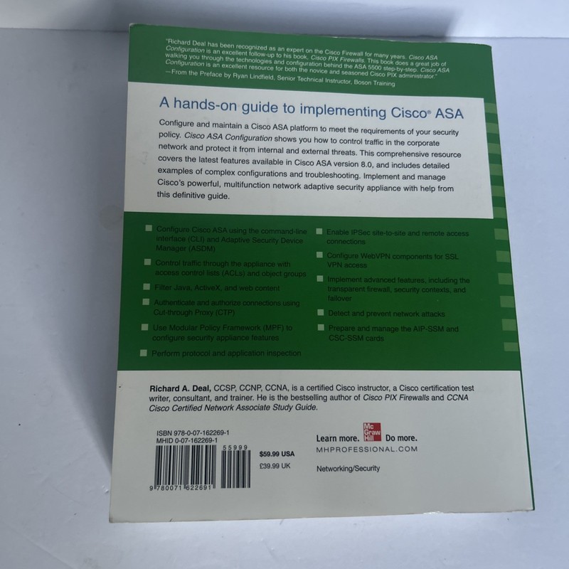 Cisco ASA Configuration Richard Deal 2009 Trade Paperback Good gallery