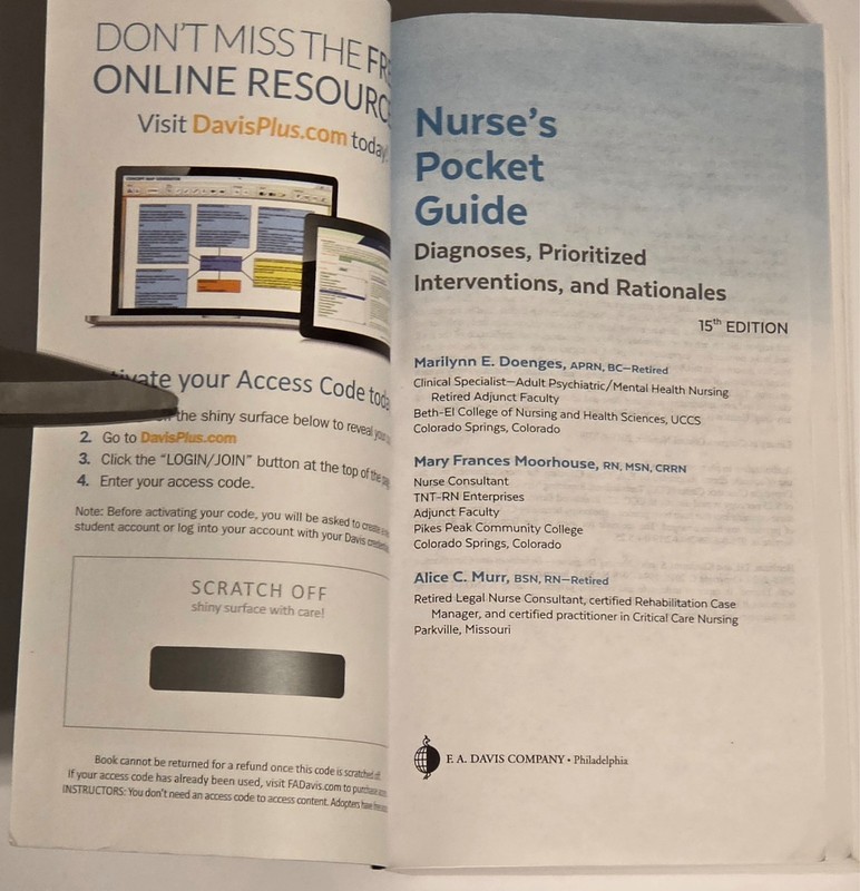 Nurse's Pocket Guide F. A. Davis - 15th Edition - New with Shelf Wear - 2019 PB gallery