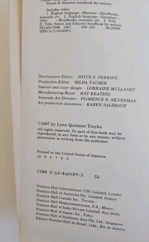 Simon & Schuster Handbook For Writers Lynn Quitman Troyka 1987 Vintage gallery