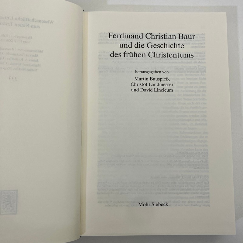 GERMAN Ferdinand Christian Baur Und Die Geschichte Des Fruhen Christentums HCDJ gallery