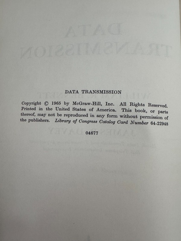 RARE! Data Transmission Hardcover William R., Davey, J. R. Bennett 1965 McGraw H gallery