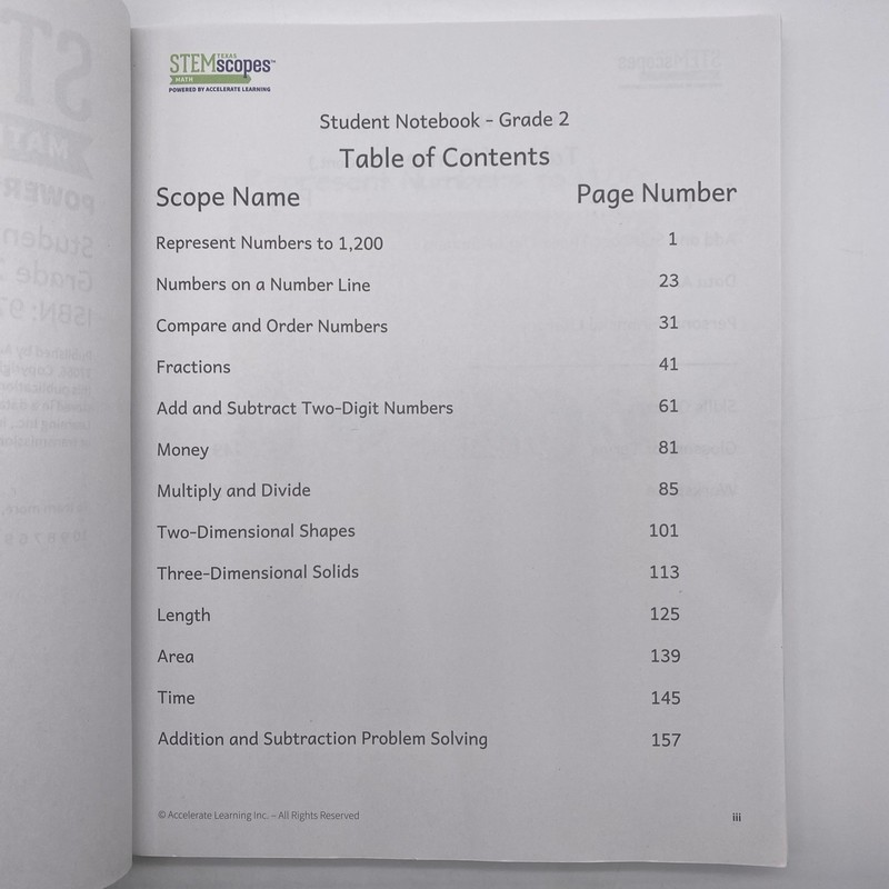 Stem Texas Scopes Math 2nd Grade Student Notebook Unmarked gallery