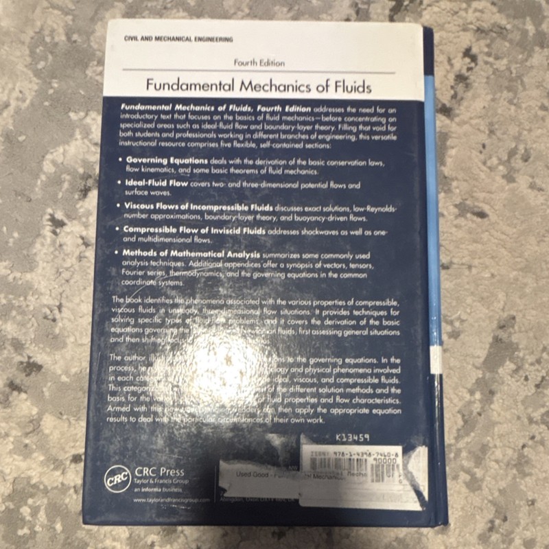 Fundamental Mechanics of Fluids Fourth Edition Hardcover CRC Press Currie gallery