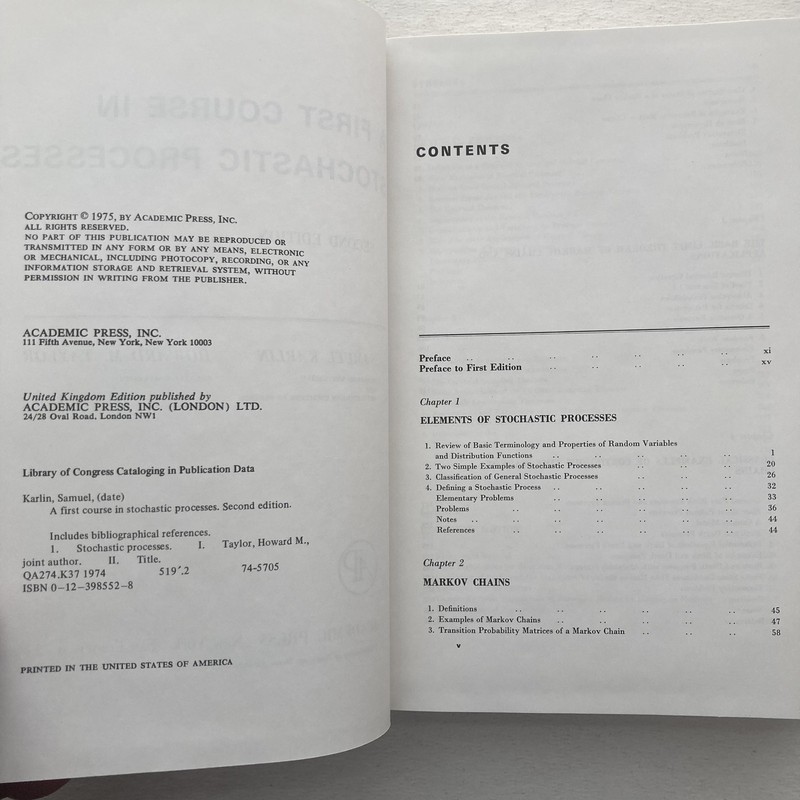 Vintage 1975 First Course In Stochastic Processes 2nd Ed Karlin Taylor HC Math gallery