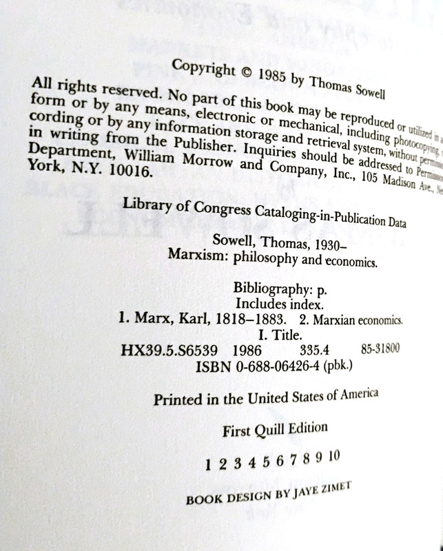 Marxism Philosophy and Economics by Thomas Sewell VG SC 1st Quail Edition 1985 gallery