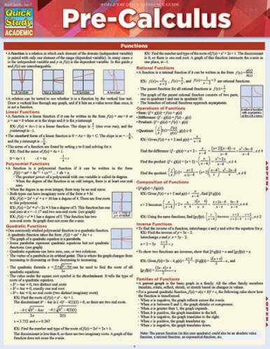 Pre-Calculus (Quick Study Academic) – Paperback By BarCharts, Inc. – GOOD