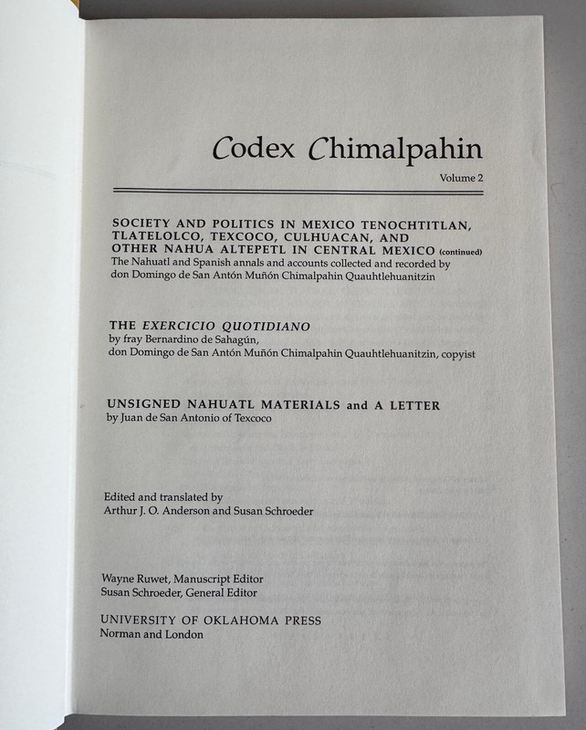 CODEX CHIMALPAHIN - VOLUME 2 -1997- HARDBACK BOOK gallery
