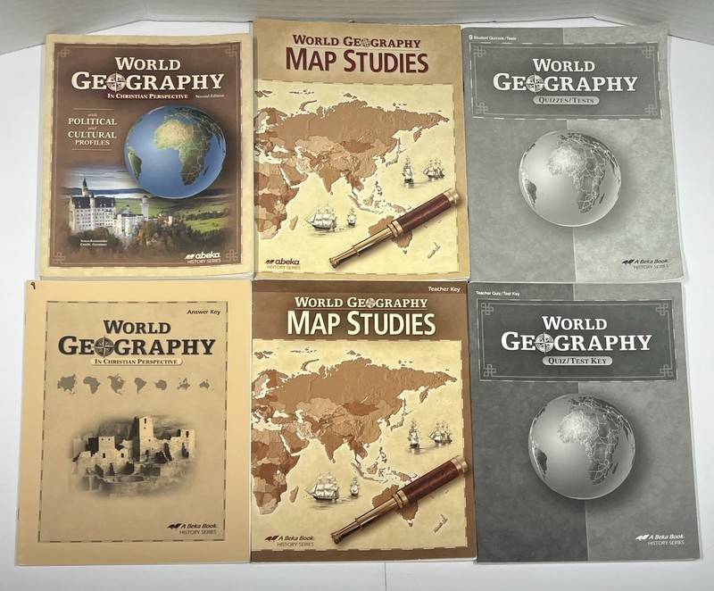Abeka World Geography complete set 2nd ed. text quizzes tests key map studies