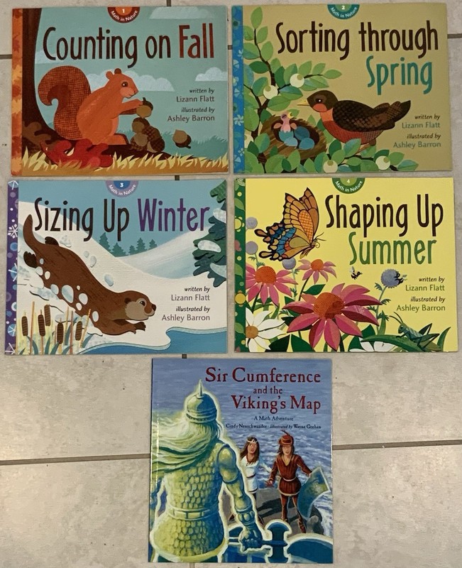 Lot Of 5 Math Books: Math in Nature Books 1-4, Sir Cumference & the Viking’s Map
