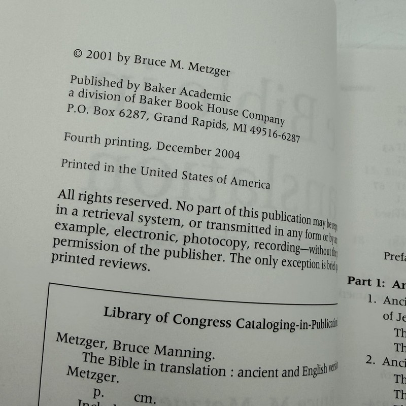The Bible in Translation Ancient & English Versions Bruce M. Metzger Paperback gallery