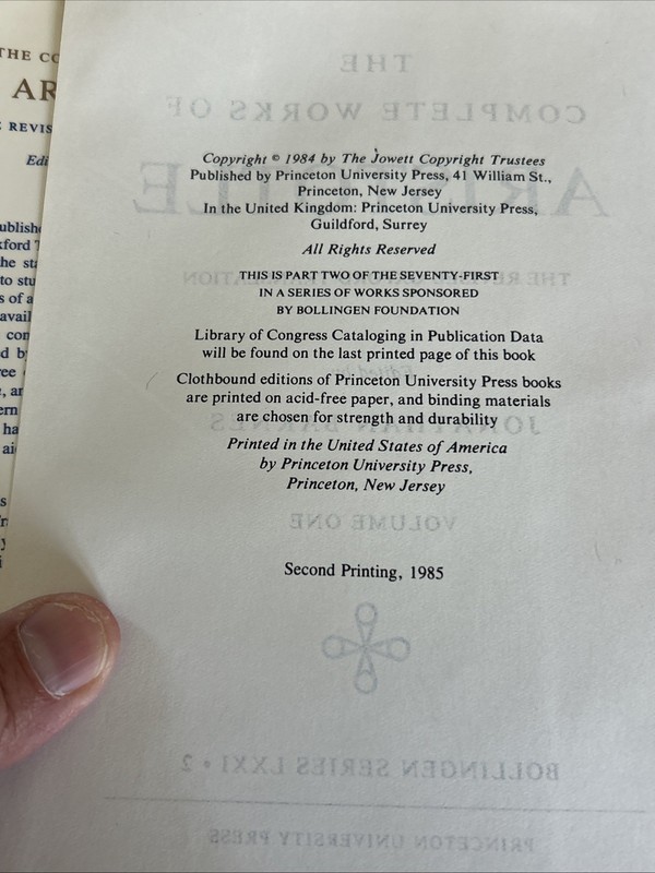 The Complete Works of ARISTOTLE Volume 1 Revised Oxford Translation Hardcover gallery