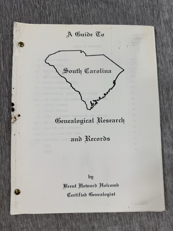 A Guide To South Carolina Genealogical Research And Records Brent Holcomb 1991