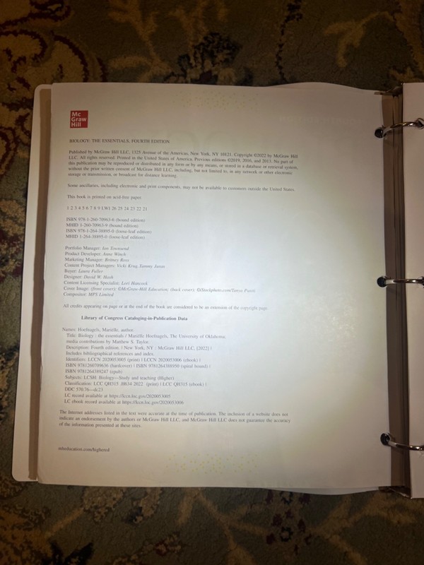 Loose Leaf for Biology: the Essentials by Mariëlle Hoefnagels (2021, Ringbound) gallery