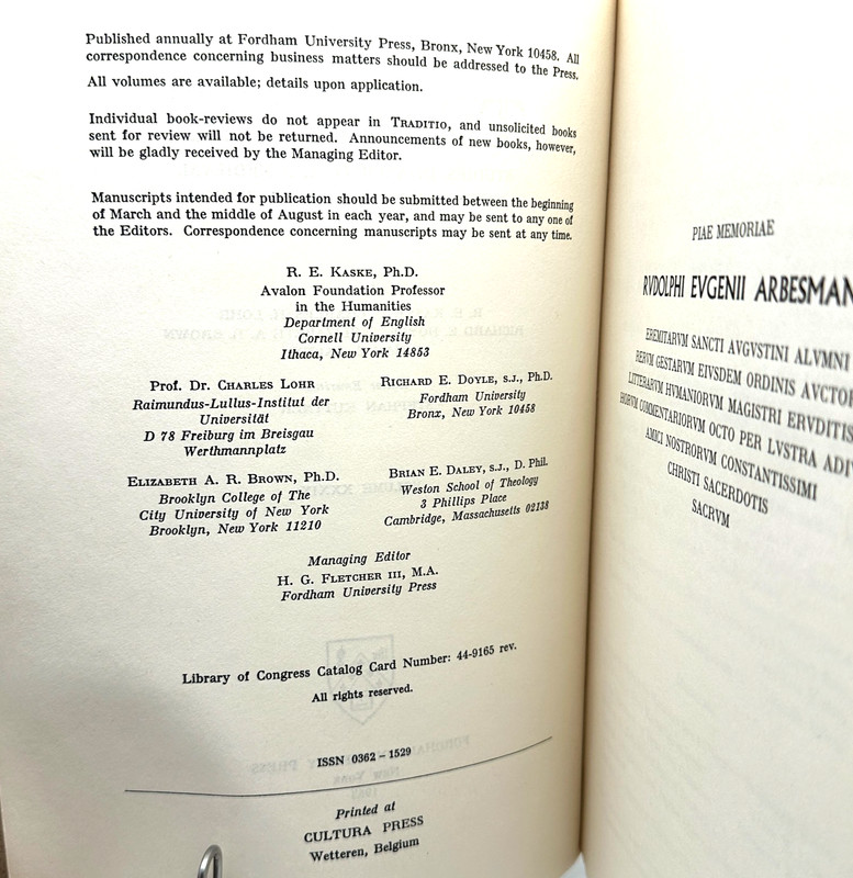 Traditio Volume XXXIX 1983 Fordham University Press Medieval History Journal gallery
