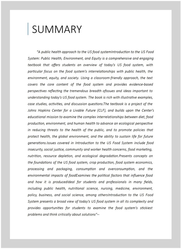 Introduction to the U.S. Food System : Public Health, Environment, and Equity... gallery