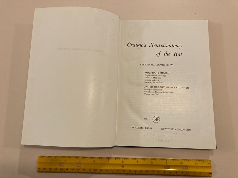 Craigie’s Neuroanatomy of the Rat Hardcover Ex-Library No Dust Jacket 1963
