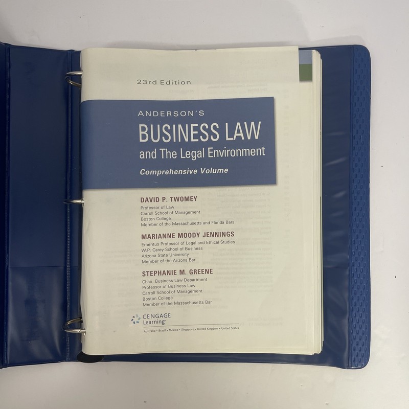 Anderson’s Business Law and the Legal Environment , by Twomey David P