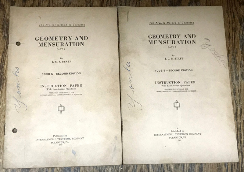 1927 Geometry And Mensuration Part 1 & 2 By I.C.S. Staff Project Method Teaching